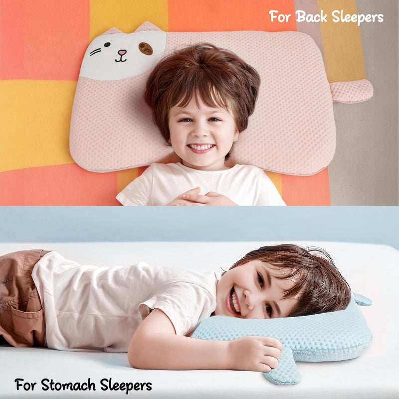 VEMBAP 2 Pack Kids Pillows for Sleeping, Cooling Flat Pillow, Memory Foam Toddler Pillow for Kids, Ultra Thin Design (Age 2 to13)(Pink+Blue, 18 in x 10.5 in) - Image 5